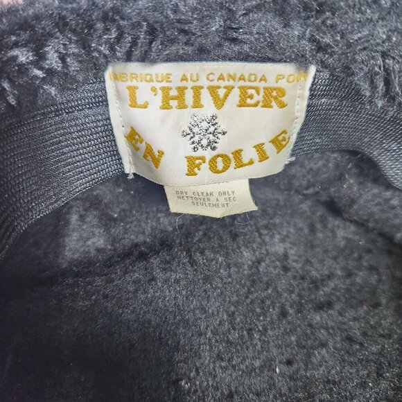 Vintage L'hiver en Folie Leather Winter Hat Wool Acrylic Trim Black Canada 80s - Picture 5 of 6